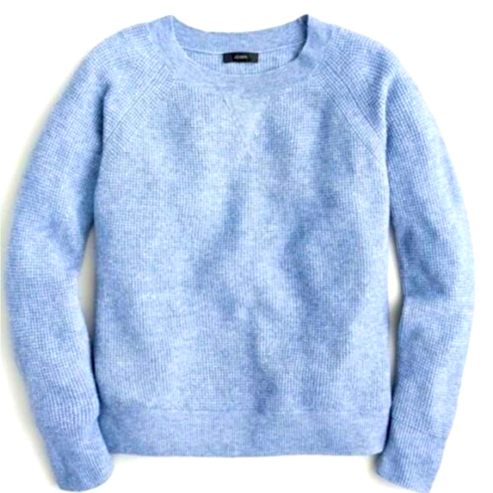 J. Crew 🦙🐑 Blue Waffle Merino Alpaca Crew Neck sz L